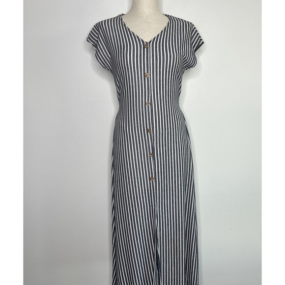 Caution To The Wind Blue Stipe Button Down Maxi Tie Back Size Large - Picture 1 of 11